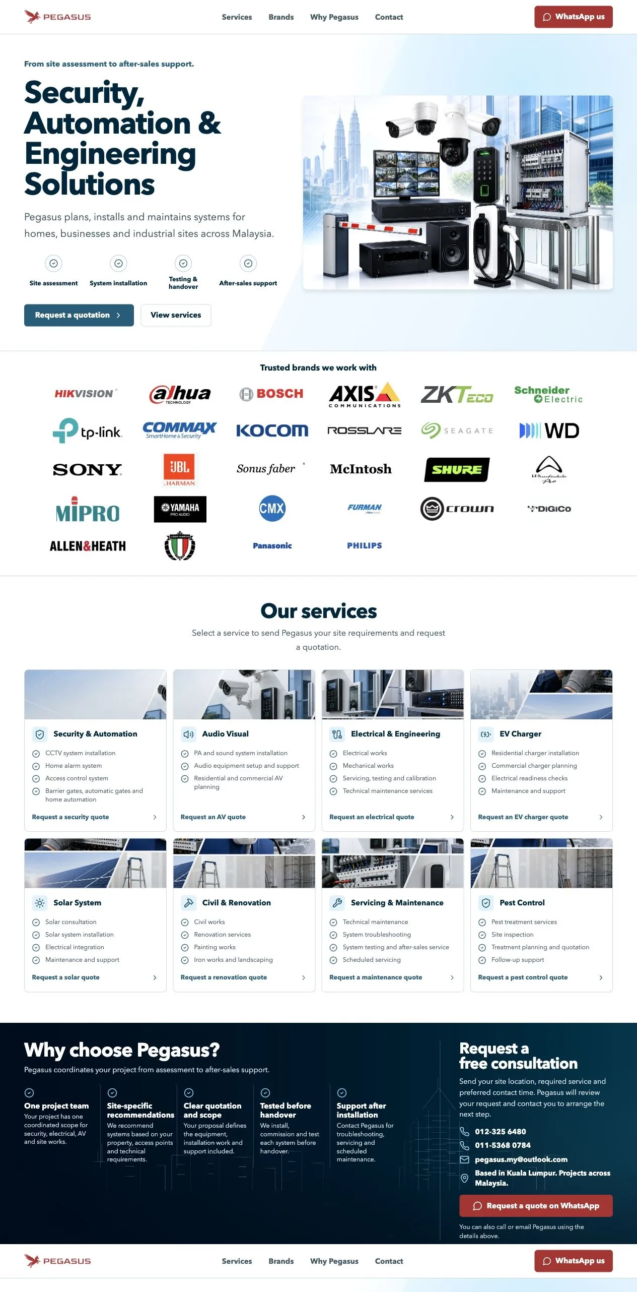 Pegasus AV security and automation website full-page preview