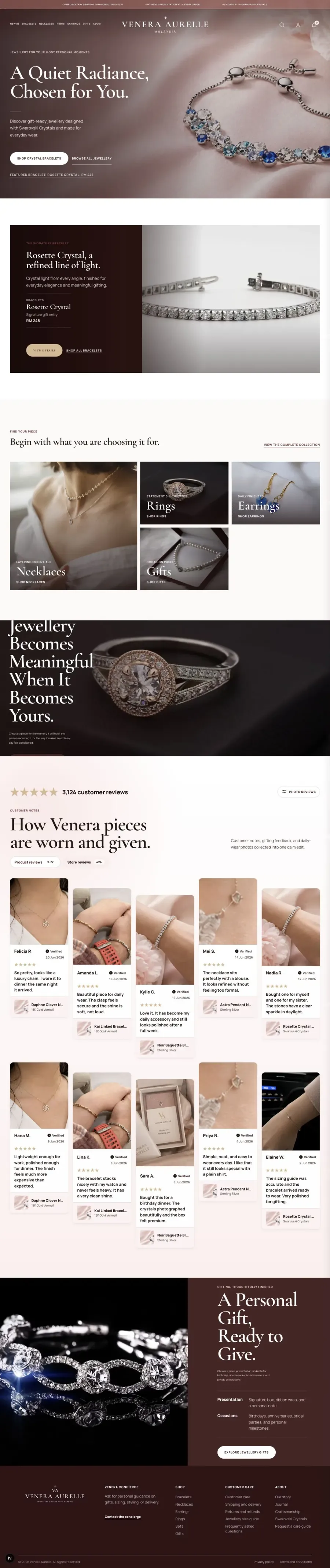Venera Aurelle jewellery website full-page preview