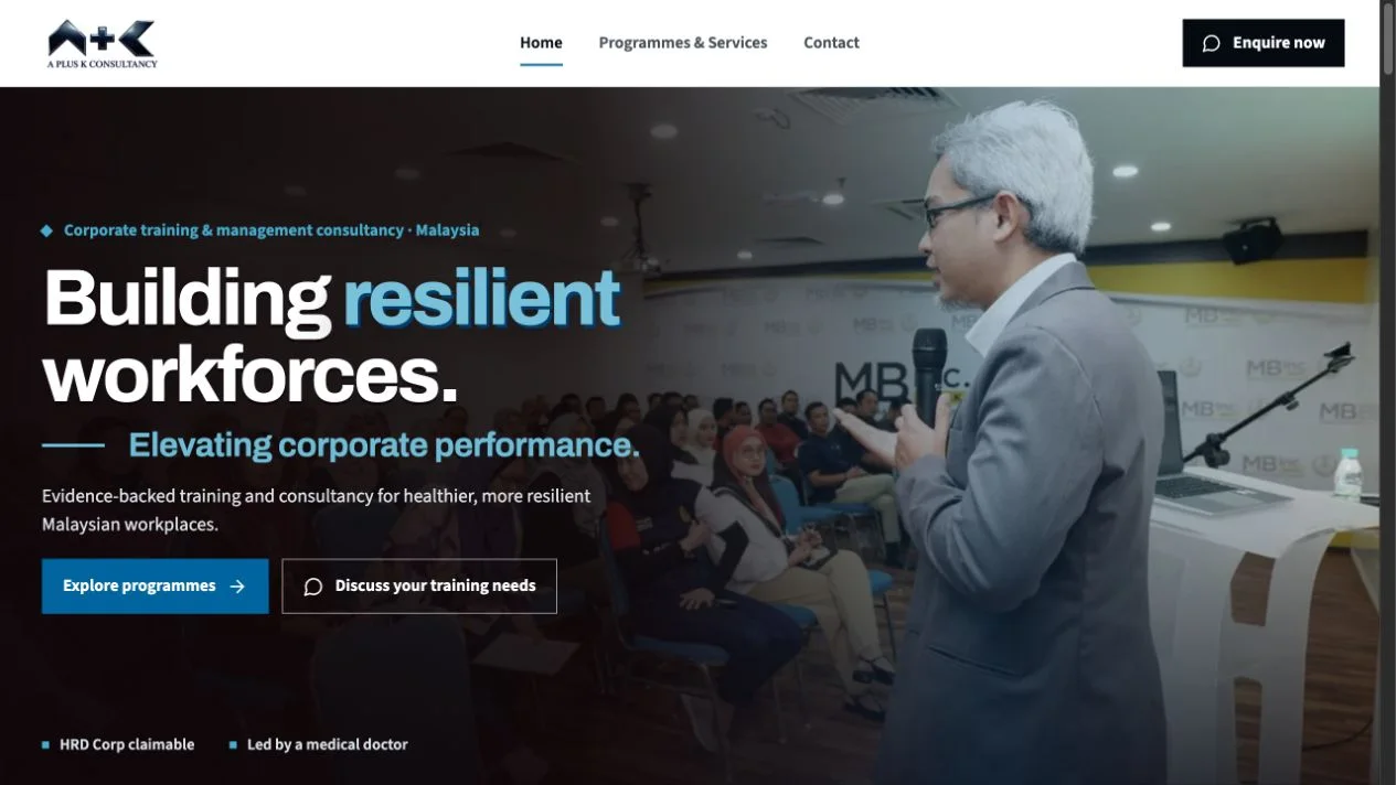 A Plus K Consultancy: website project example
